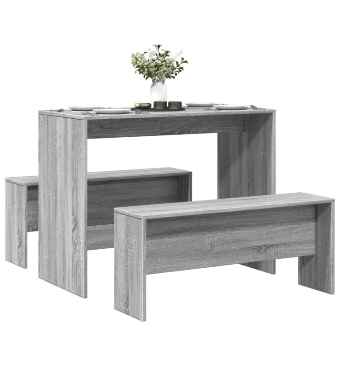 Ensemble table à manger et bancs 3 pcs bois d'ingénierie | Mobilier & Déco