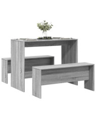 Ensemble table à manger et bancs 3 pcs bois d'ingénierie | Mobilier & Déco