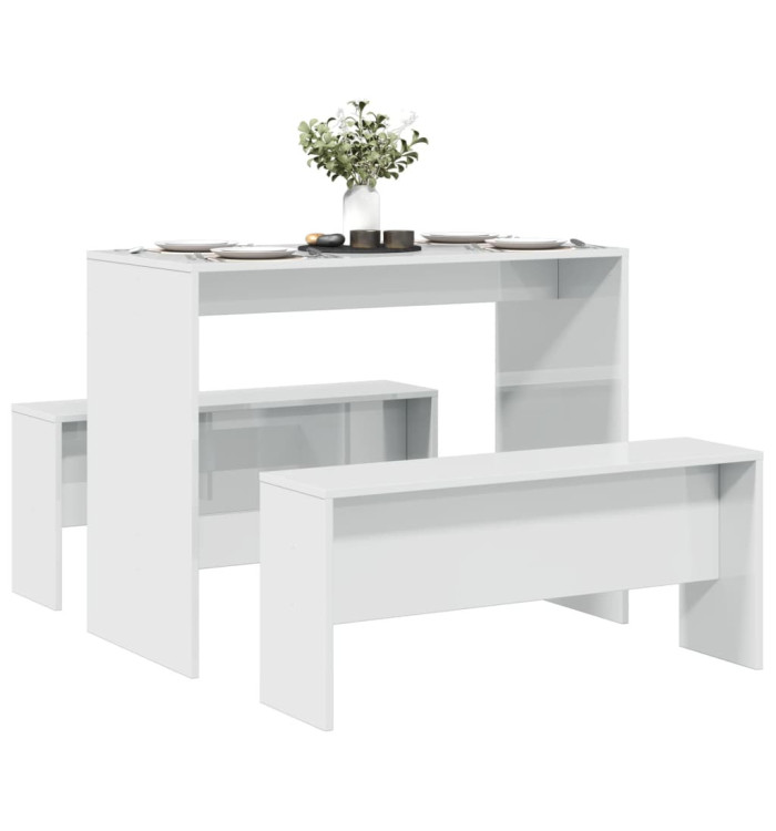 Ensemble table à manger et bancs 3 pcs bois d'ingénierie | Mobilier & Déco