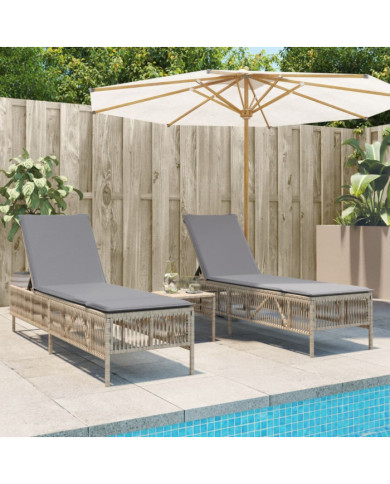 Chaises longues avec coussins lot de 2 beige résine tressée | Mobilier & Déco
