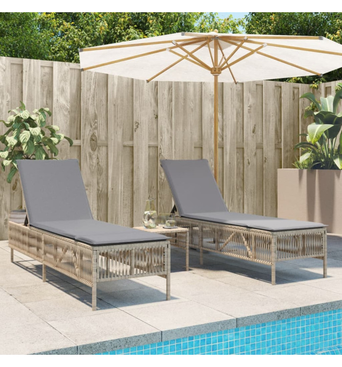 Chaises longues avec coussins lot de 2 beige résine tressée | Mobilier & Déco