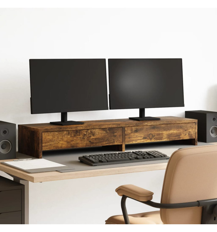 Support de moniteur avec tiroirs chêne fumé bois d'ingénierie | Mobilier & Déco