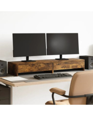 Support de moniteur avec tiroirs chêne fumé bois d'ingénierie | Mobilier & Déco