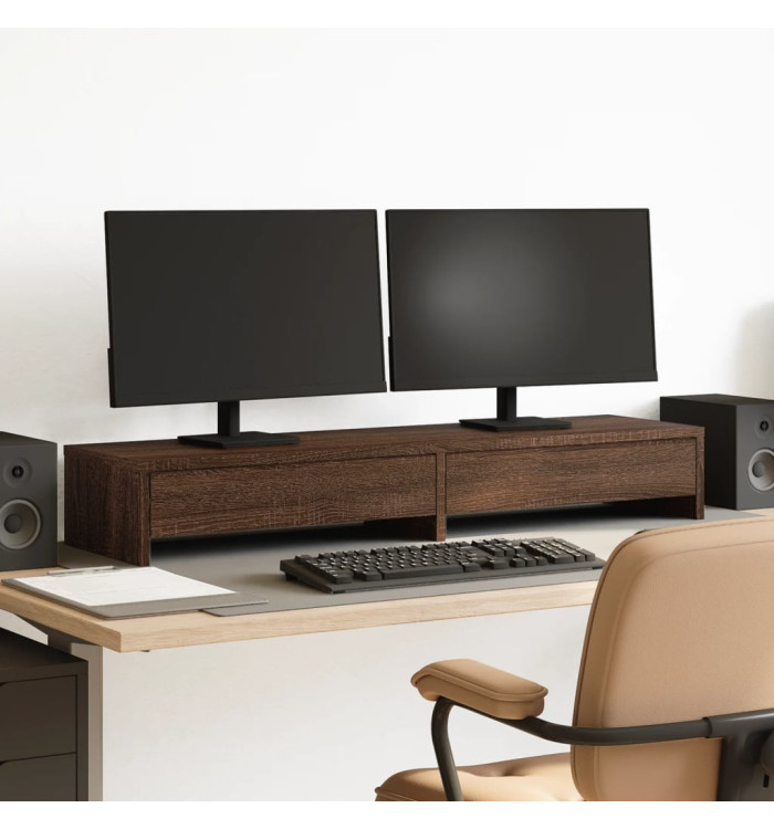 Support de moniteur avec tiroirs chêne marron bois d'ingénierie | Mobilier & Déco
