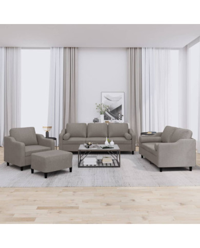 Ensemble de canapés 4 pcs avec coussins taupe tissu | Mobilier & Déco