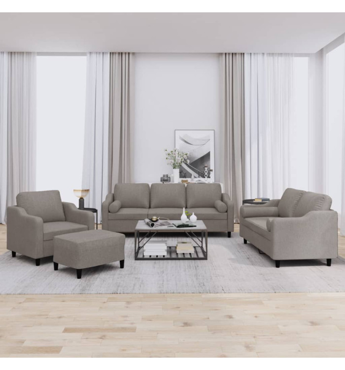 Ensemble de canapés 4 pcs avec coussins taupe tissu | Mobilier & Déco