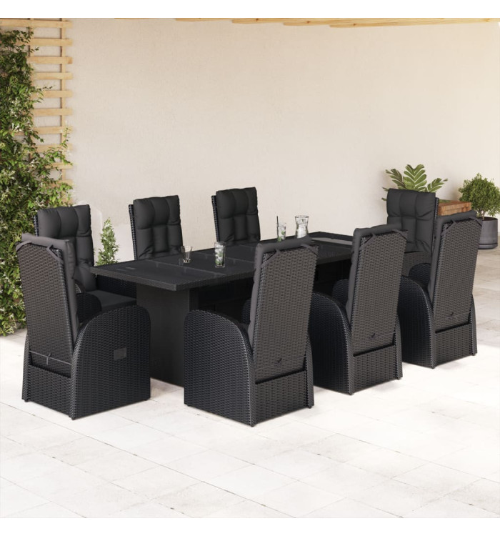 Ensemble à manger de jardin 9pcs coussins noir résine tressée | Mobilier & Déco