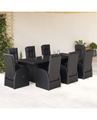 Ensemble à manger de jardin 9pcs coussins noir résine tressée | Mobilier & Déco
