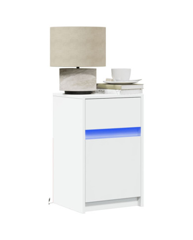 Armoires de chevet et lumières LED 2pcs blanc bois d'ingénierie | Mobilier & Déco