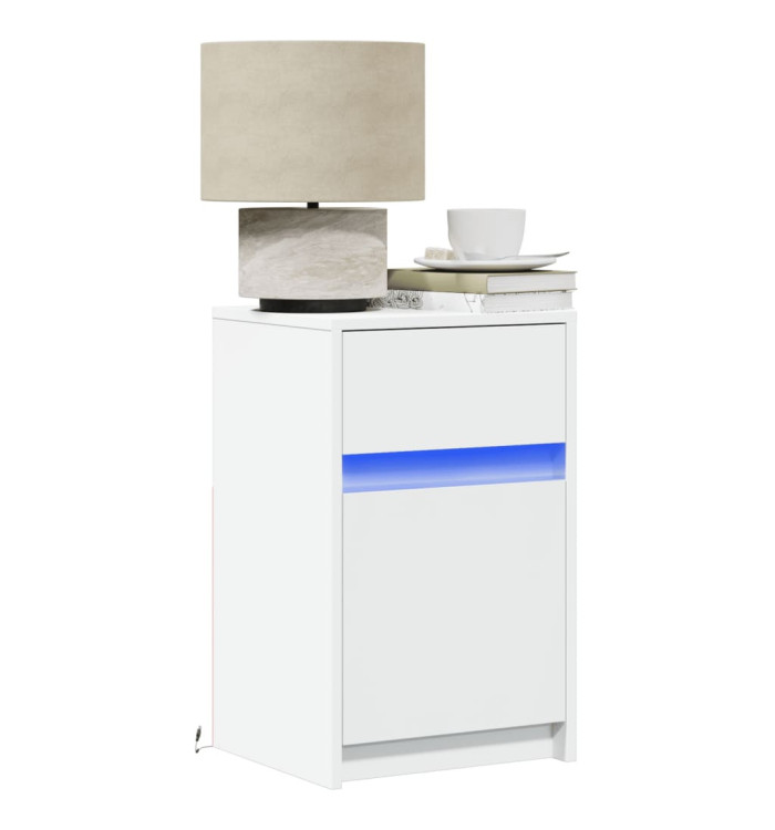 Armoires de chevet et lumières LED 2pcs blanc bois d'ingénierie | Mobilier & Déco