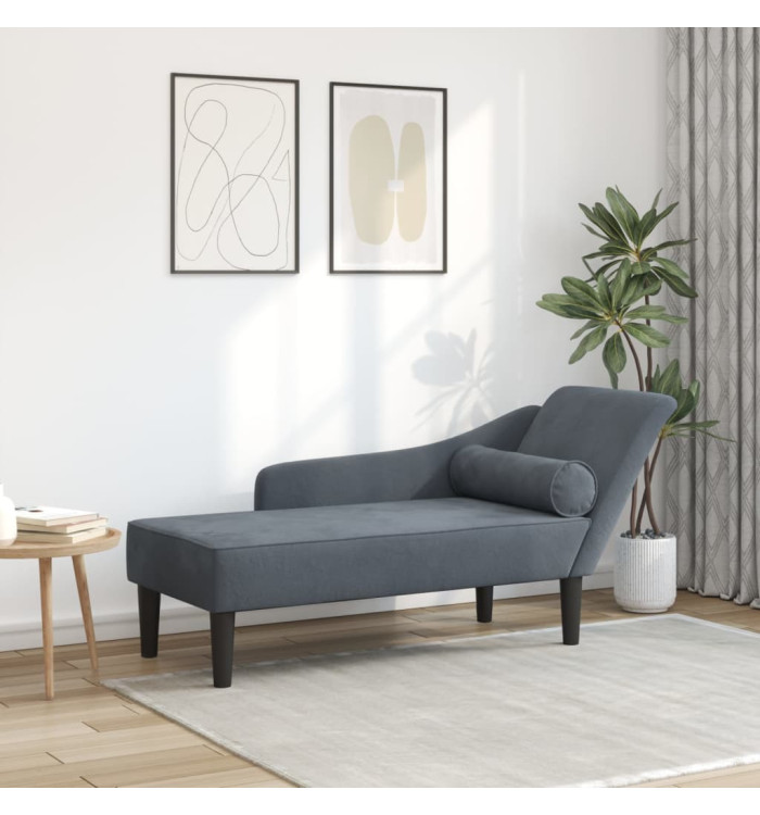 Chaise longue avec coussins gris foncé velours | Mobilier & Déco