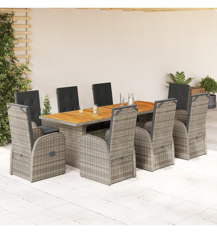 Ensemble à manger de jardin 9 pcs coussins gris résine tressée | Mobilier & Déco