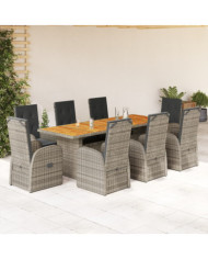 Ensemble à manger de jardin 9 pcs coussins gris résine tressée | Mobilier & Déco