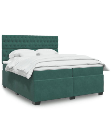 Sommier à lattes de lit et matelas Vert foncé 200x200cm Velours | Mobilier & Déco