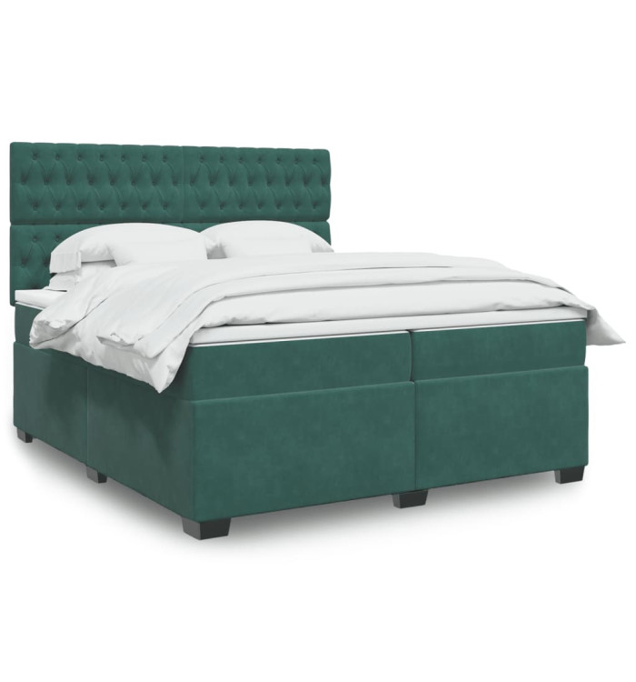 Sommier à lattes de lit et matelas Vert foncé 200x200cm Velours | Mobilier & Déco