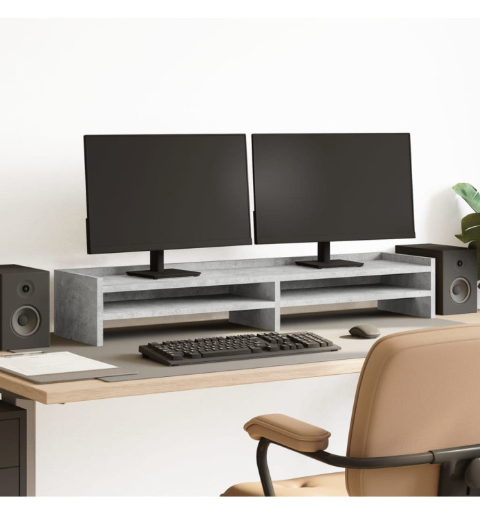 Support de moniteur gris béton 100x24x16 cm bois d'ingénierie | Mobilier & Déco
