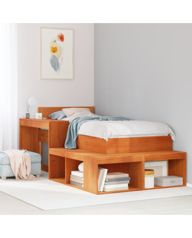 Table de chevet avec bureau cire marron bois de pin massif | Mobilier & Déco
