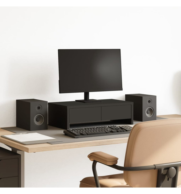 Support de moniteur avec tiroirs noir bois d'ingénierie | Mobilier & Déco