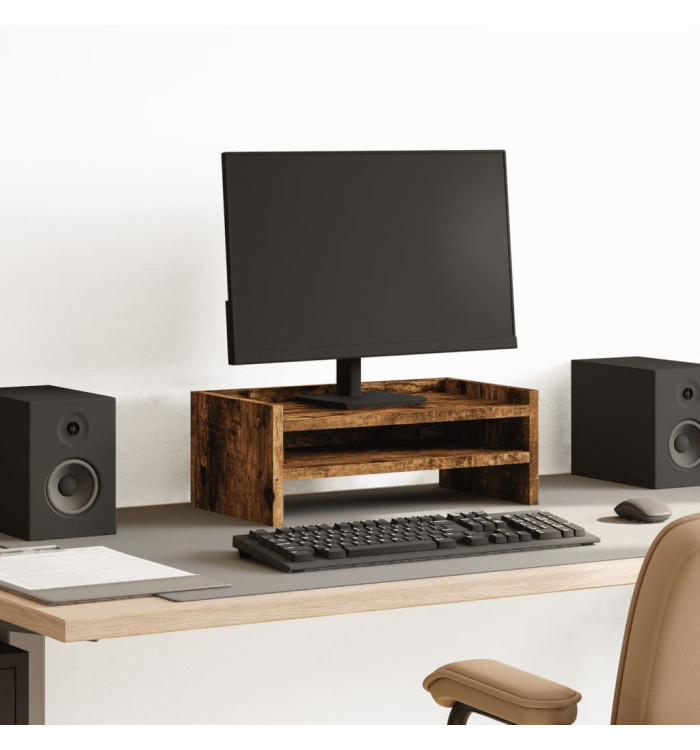Support de moniteur chêne fumé 42x24x16 cm bois d'ingénierie | Mobilier & Déco