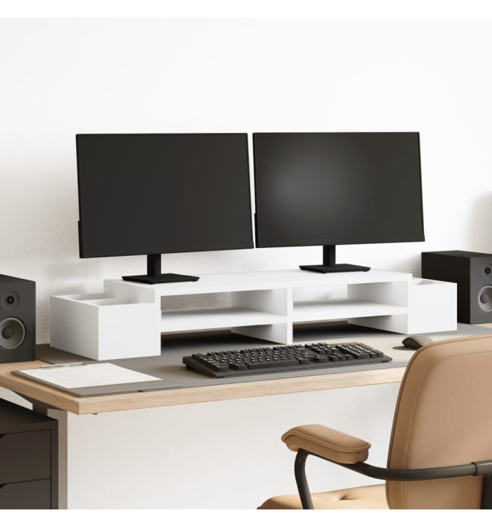 Support de moniteur avec rangement blanc bois d'ingénierie | Mobilier & Déco