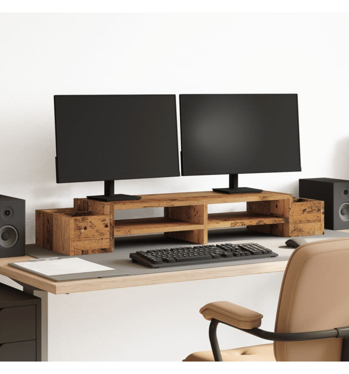 Support de moniteur avec rangement vieux bois bois d'ingénierie | Mobilier & Déco