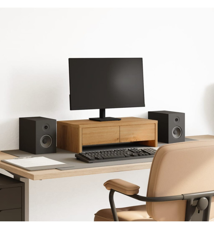Support de moniteur et tiroirs chêne artisanal bois ingénierie | Mobilier & Déco