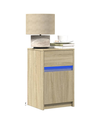 Armoire de chevet avec lumières LED chêne sonoma | Mobilier & Déco