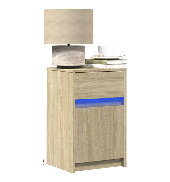 Armoire de chevet avec lumières LED chêne sonoma | Mobilier & Déco