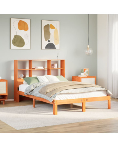 Lit bibliothèque sans matelas cire marron 120x190cm pin massif | Mobilier & Déco