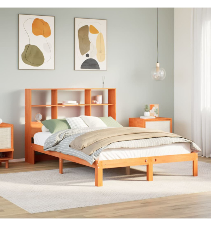 Lit bibliothèque sans matelas cire marron 120x190cm pin massif | Mobilier & Déco
