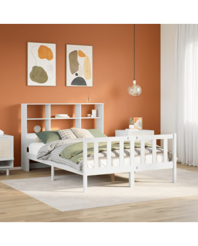 Lit bibliothèque sans matelas blanc 120x200 cm bois pin massif | Mobilier & Déco