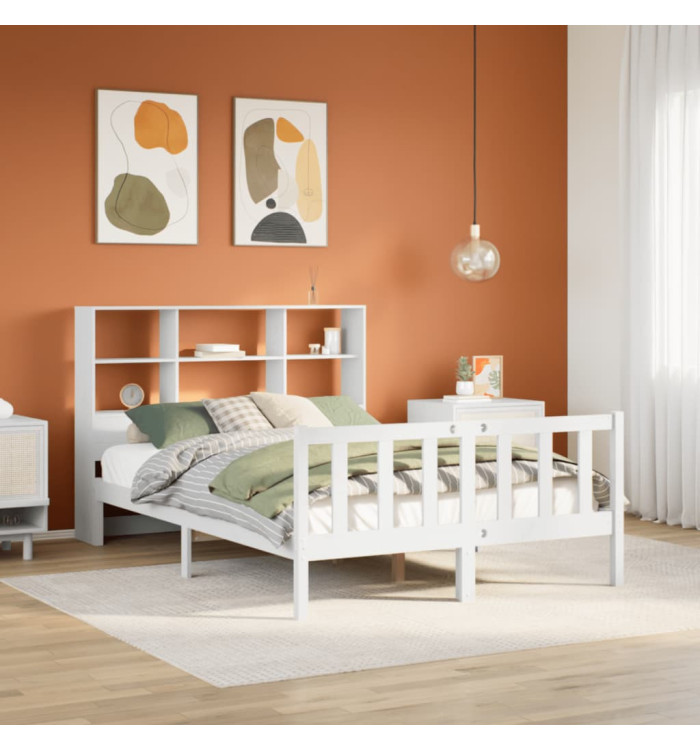 Lit bibliothèque sans matelas blanc 120x200 cm bois pin massif | Mobilier & Déco