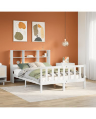 Lit bibliothèque sans matelas blanc 120x200 cm bois pin massif | Mobilier & Déco