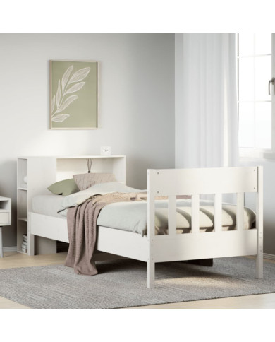 Lit bibliothèque sans matelas blanc 90x200cm bois de pin massif | Mobilier & Déco