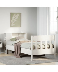 Lit bibliothèque sans matelas blanc 90x200cm bois de pin massif | Mobilier & Déco