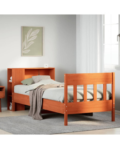 Lit bibliothèque sans matelas cire marron 75x190 cm pin massif | Mobilier & Déco
