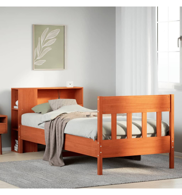 Lit bibliothèque sans matelas cire marron 75x190 cm pin massif | Mobilier & Déco