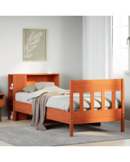 Lit bibliothèque sans matelas cire marron 75x190 cm pin massif | Mobilier & Déco