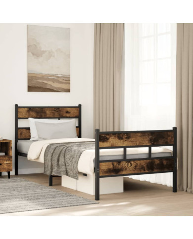Cadre de lit en métal sans matelas chêne fumé 100x200 cm | Mobilier & Déco