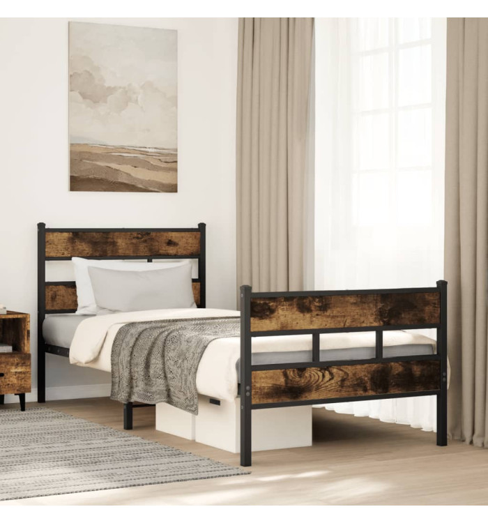 Cadre de lit en métal sans matelas chêne fumé 100x200 cm | Mobilier & Déco