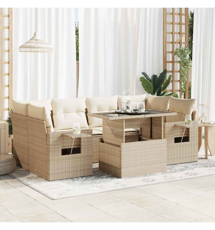 Salon de jardin avec coussins 7 pcs beige résine tressée | Mobilier & Déco