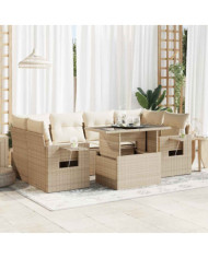 Salon de jardin avec coussins 7 pcs beige résine tressée | Mobilier & Déco