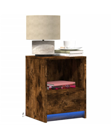 Armoires de chevet et lumières LED 2 pcs chêne fumé | Mobilier & Déco