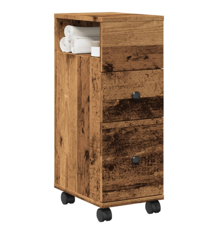 Meuble étroit de salle de bain à roulettes vieux bois | Mobilier & Déco