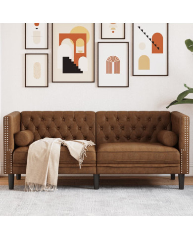 Canapé Chesterfield avec traversins 2 places similicuir daim | Mobilier & Déco