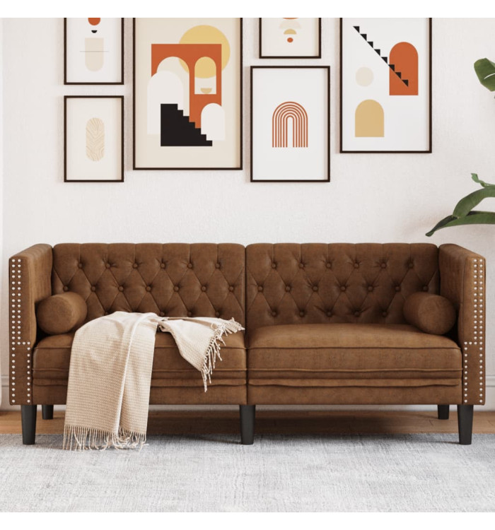 Canapé Chesterfield avec traversins 2 places similicuir daim | Mobilier & Déco