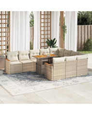Salon de jardin 11pcs avec coussins beige résine tressée acacia | Mobilier & Déco