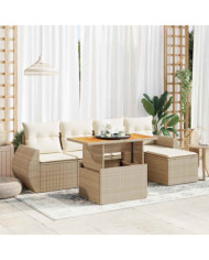Salon de jardin avec coussins 6 pcs beige résine tressée | Mobilier & Déco