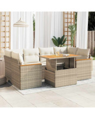 Salon de jardin 6 pcs avec coussins beige résine tressée acacia | Mobilier & Déco