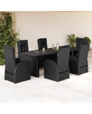 Ensemble à manger de jardin coussins 7 pcs noir résine tressée | Mobilier & Déco